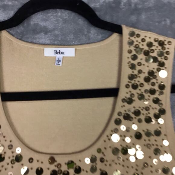 Reba Women’s Gold Sequin Knit Sleeveless Tank Top Blouse Size Large - Picture 12 of 13